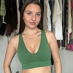PINK by Victoria’s Secret Deep V Sports Bra — Forest Green